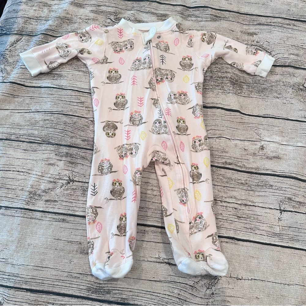 Burt's Bees Baby Organic Pink Owl Print Footie Size 3-6